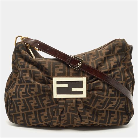 fendi tobacco zucca canvas shoulder bag